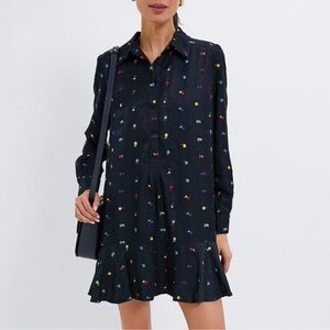 Tuckernuck Callahan Embroidered Shirt Dress Floral Collar Size Large
